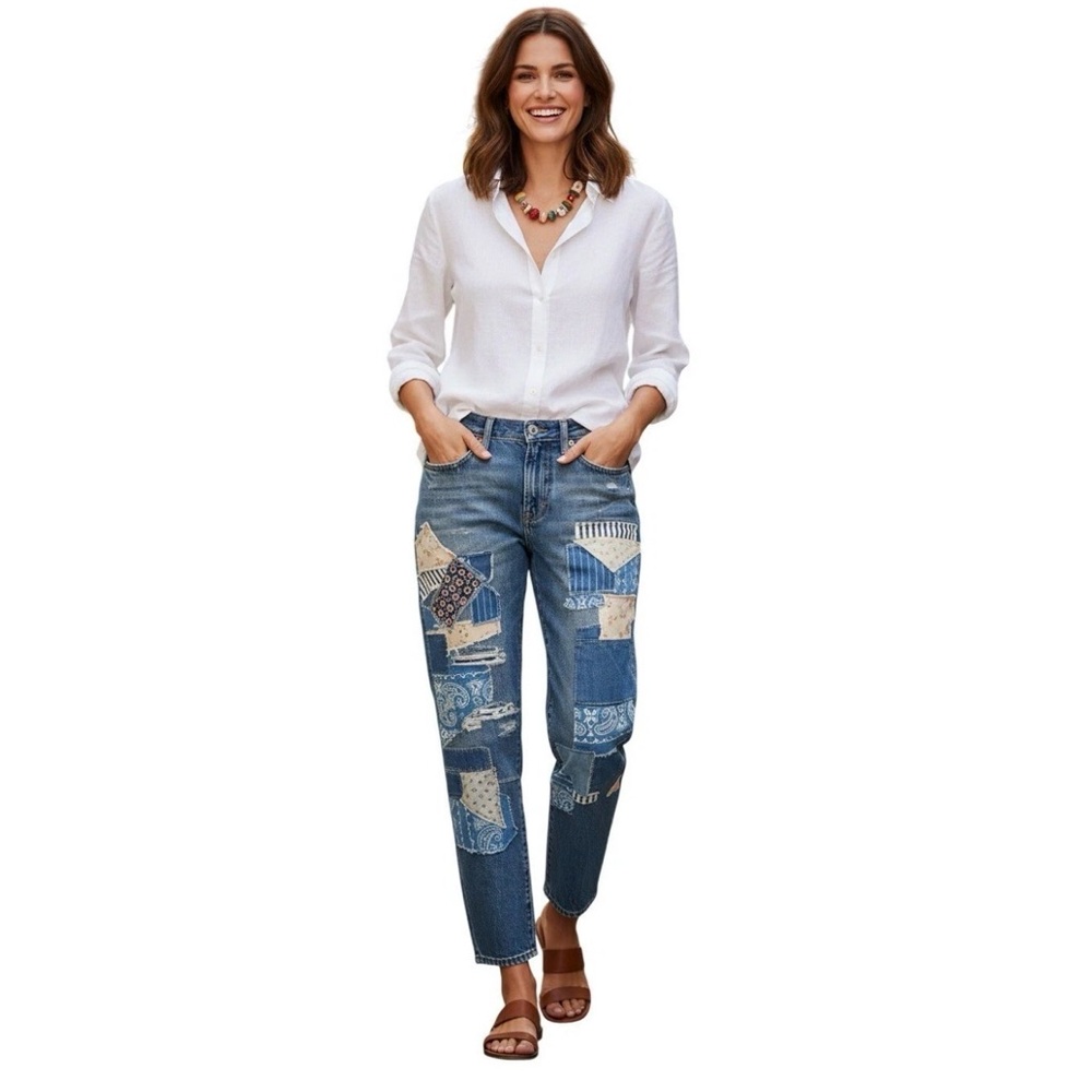 Polo Ralph Lauren Avery Boyfriend Patchwork Distressed Ankle Jeans Blue 33